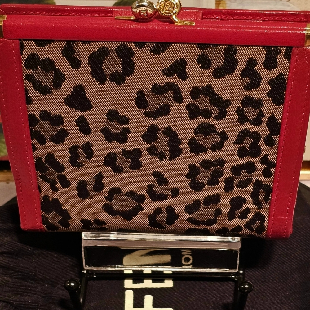 Vintage Fendi Leopard Print Canvas/Leather Kisslock Bifold Wallet & Dust Bag - Picture 3 of 16